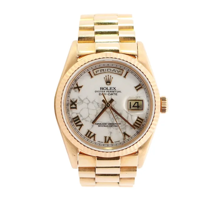 Happy Jewelers Watches Rolex DayDate 36mm Howlite Dial Watch Ref 18238