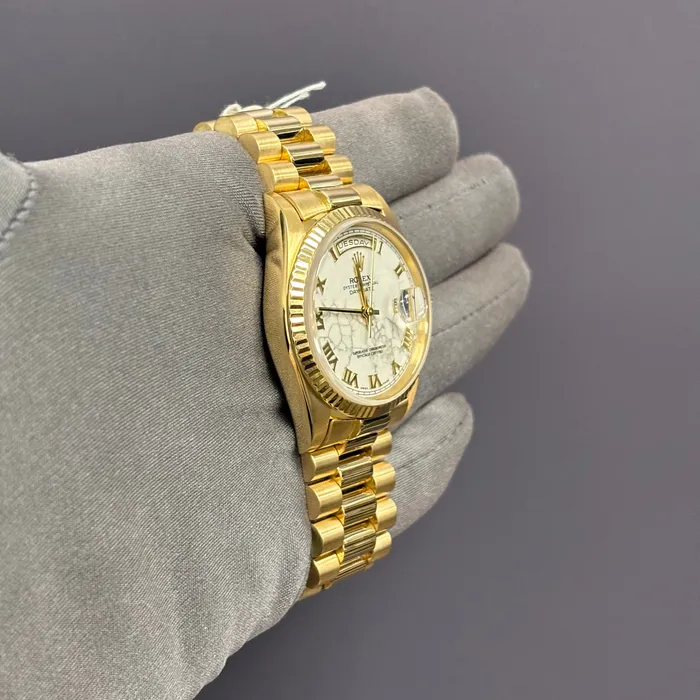 Happy Jewelers Watches Rolex DayDate 36mm Howlite Dial Watch Ref 18238 Happy Jewelers Watches Rolex DayDate 36mm Howlite Dial Watch Ref 18238