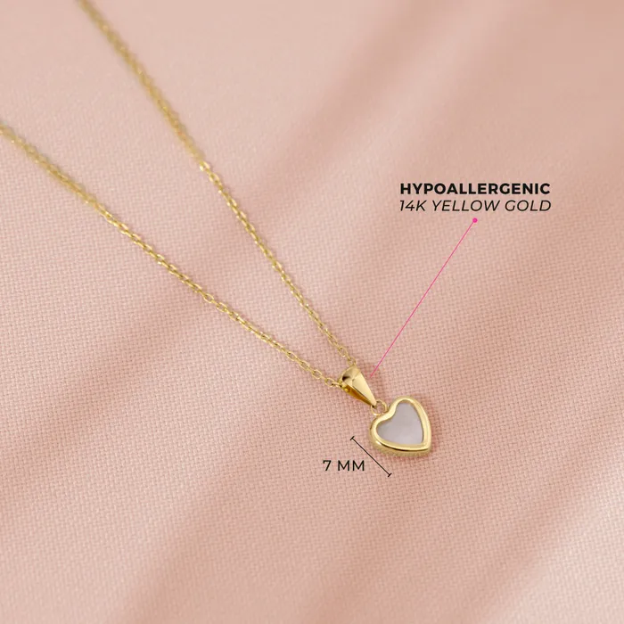 Necklaces Kids Necklaces Pendants 14k Gold Mother of Pearl Heart Baby Toddler Kids PendantNecklace