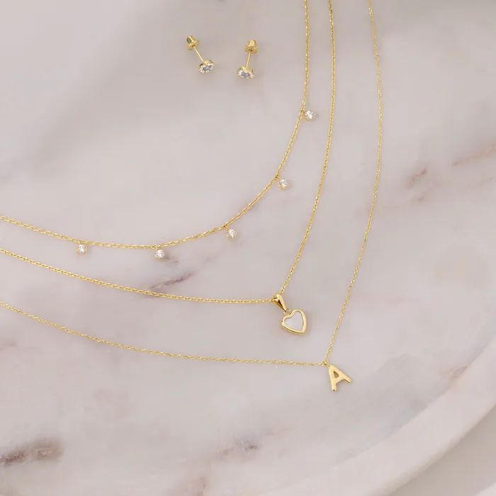 Necklaces Kids Necklaces Pendants 14k Gold Mother of Pearl Heart Baby Toddler Kids PendantNecklace
