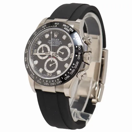 PreStyled Sets Happy Jewelers Rolex Daytona 18K White Gold 40mm Silver Chronograph Dial Watch Reference 116519LN