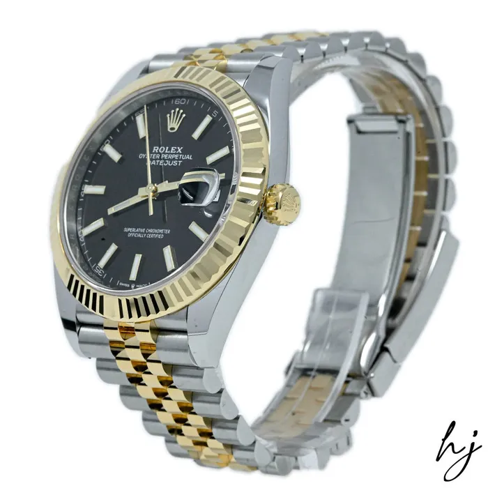 Rolex Mens Datejust 41 18K Yellow Gold Steel 41mm Black Stick Dial Watch Reference 126333 happy jewelers Earrings