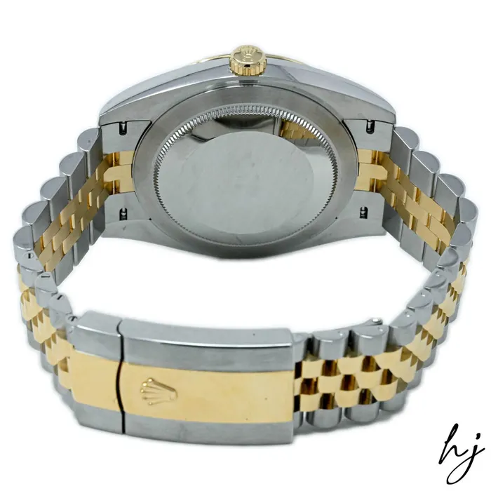 Rolex Mens Datejust 41 18K Yellow Gold Steel 41mm Black Stick Dial Watch Reference 126333 happy jewelers Earrings