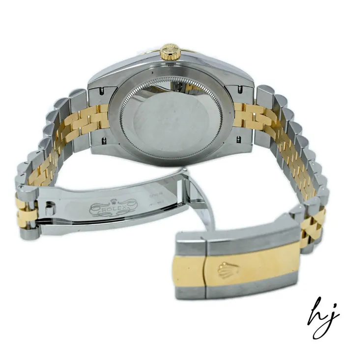 Rolex Mens Datejust 41 18K Yellow Gold Steel 41mm Black Stick Dial Watch Reference 126333 happy jewelers Earrings