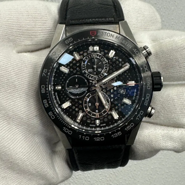 Tag Heuer Aston Martin 45mm Black Dial Watch Ref CAR2A1AB Happy Jewelers Watches