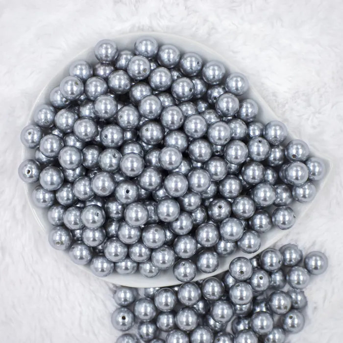 The BumbleBead Company 12mm Silver Pearl Acrylic Bubblegum Beads 20 Count Rings