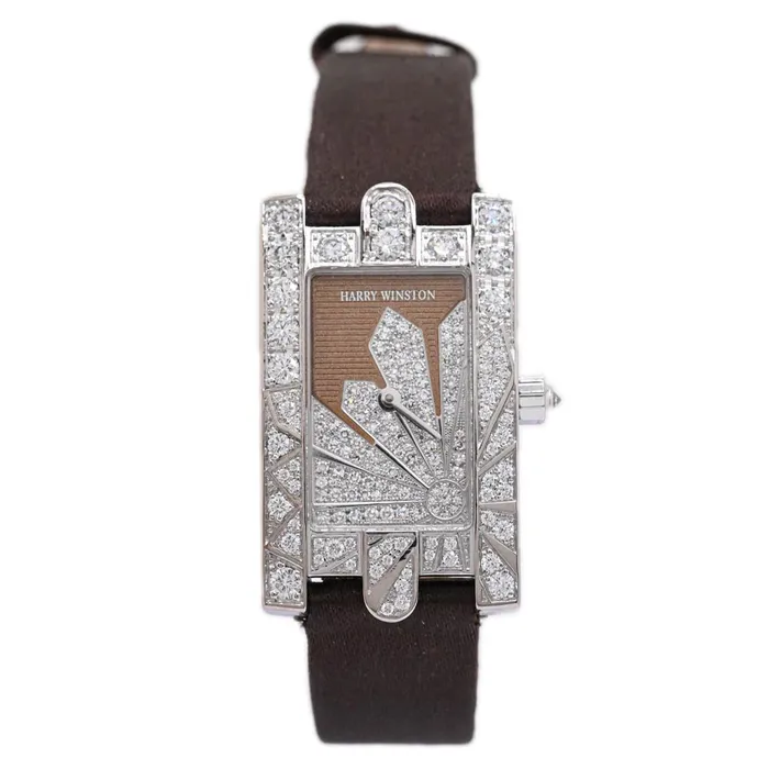 Watches Happy Jewelers Harry Winston Ladies Avenue White Gold 24mm Brown Diamond Dial Watch Reference 310LQW