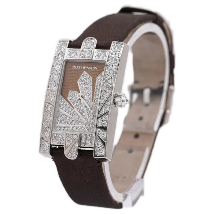 Watches Happy Jewelers Harry Winston Ladies Avenue White Gold 24mm Brown Diamond Dial Watch Reference 310LQW