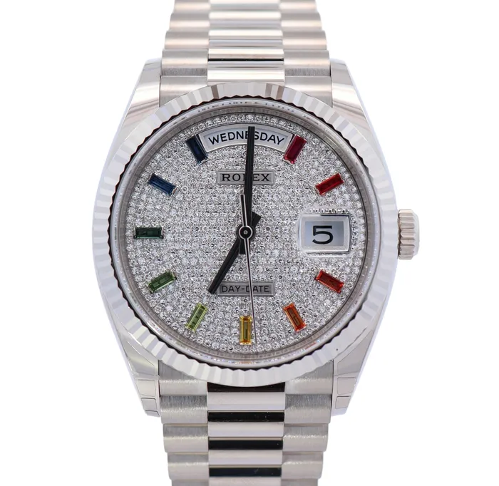 Watches Happy Jewelers Rolex DayDate 36mm White Gold Factory Pave Dial Watch Reference 128239 Watches Happy Jewelers Rolex DayDate 36mm White Gold Factory Pave Dial Watch Reference 128239